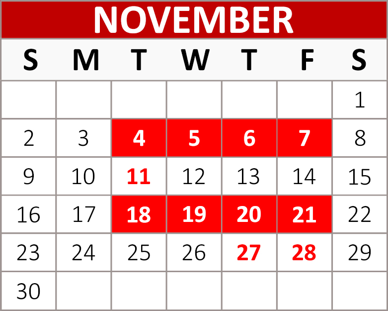 November Block Calendar