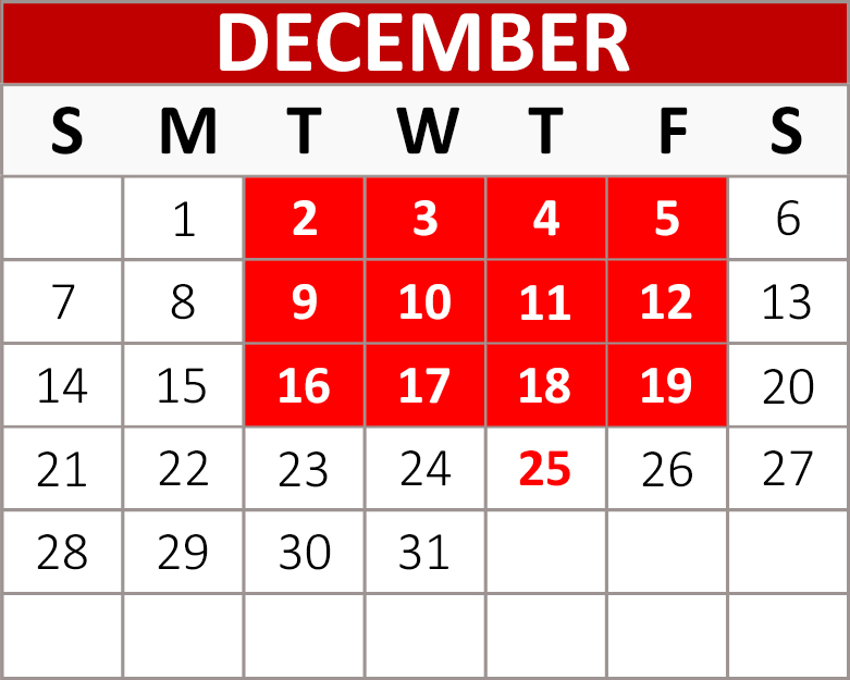 December Block Calendar