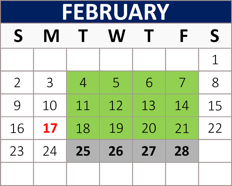 February Block Calendar