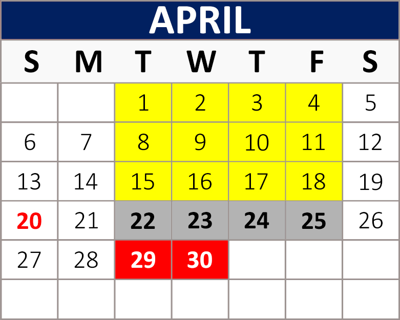 April Block Calendar