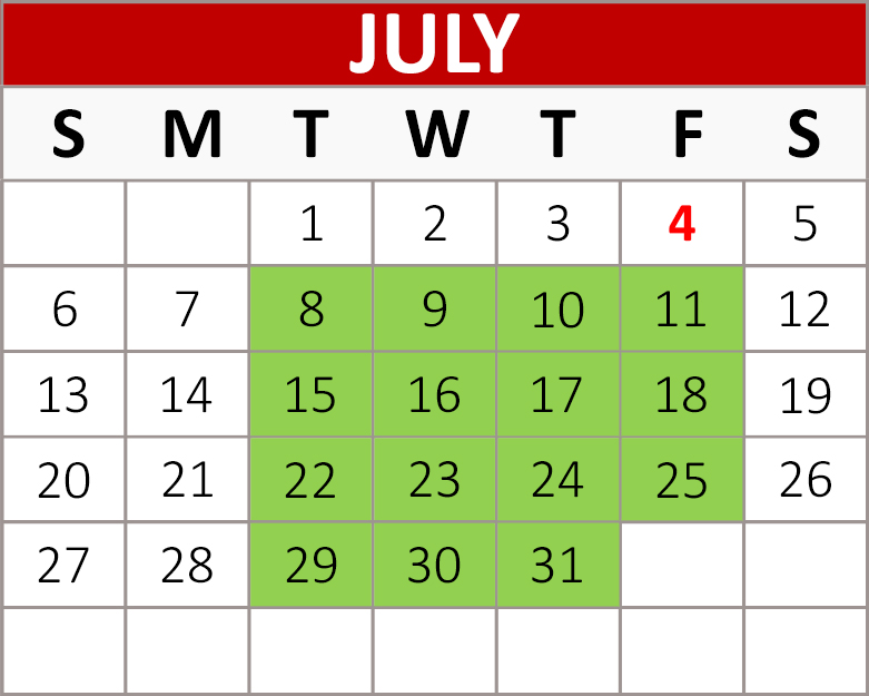 July Block Calendar