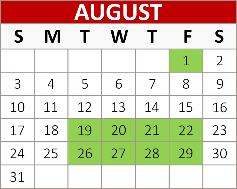 August Block Calendar