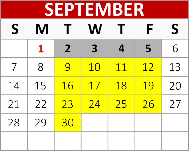 September Block Calendar