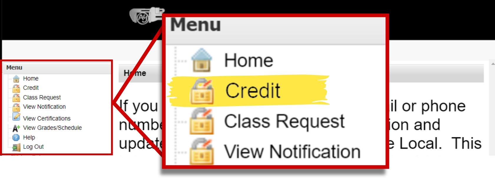 Image showcasing the location of JUT Credit in the navigation menu