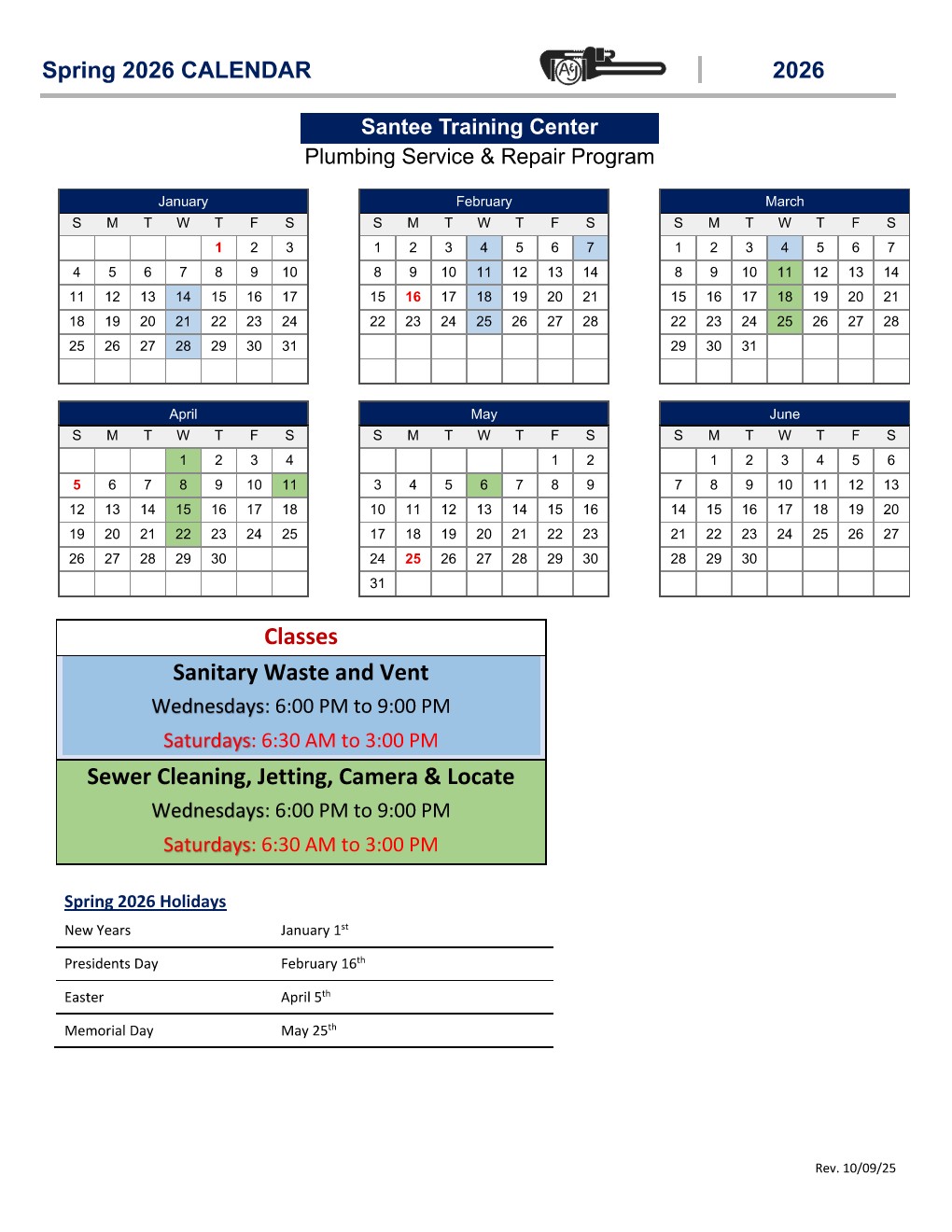Santee Spring 2026 Service & Repair Calendar