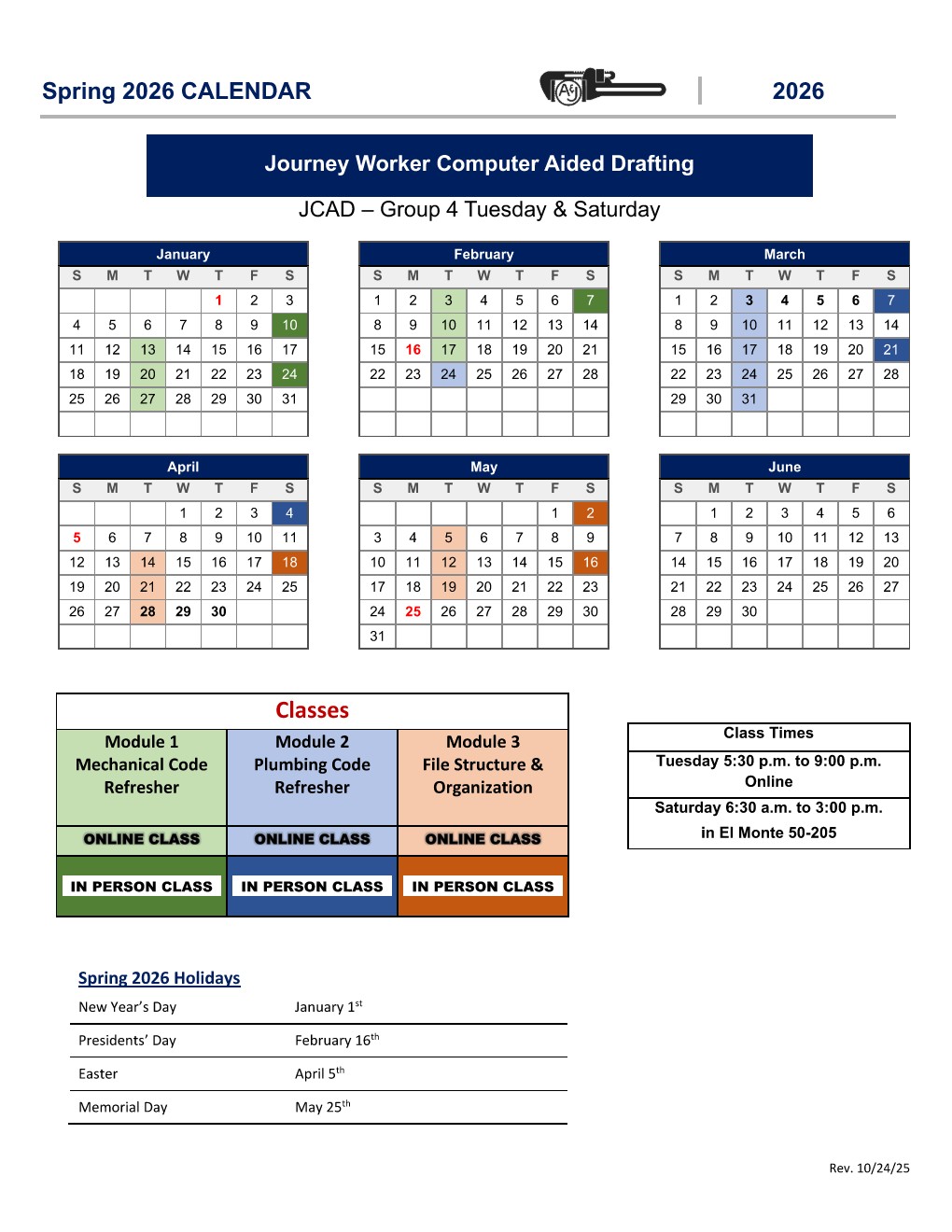 Spring 2026 Group 4 Calendar - Journey Worker Computer Aided Drafting