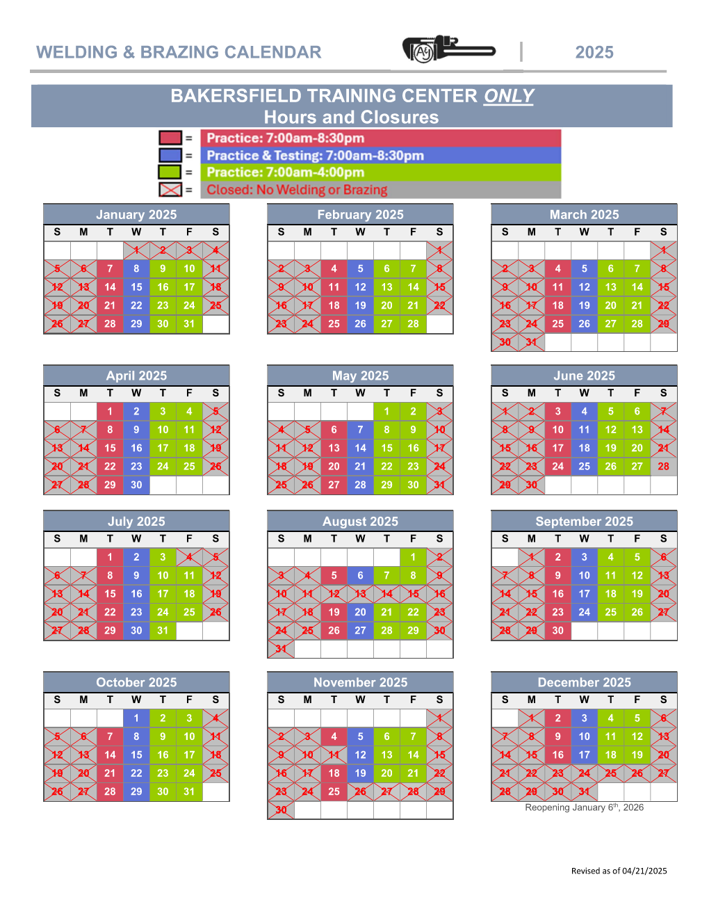 Bakersfield - 2025 Welding Calendar