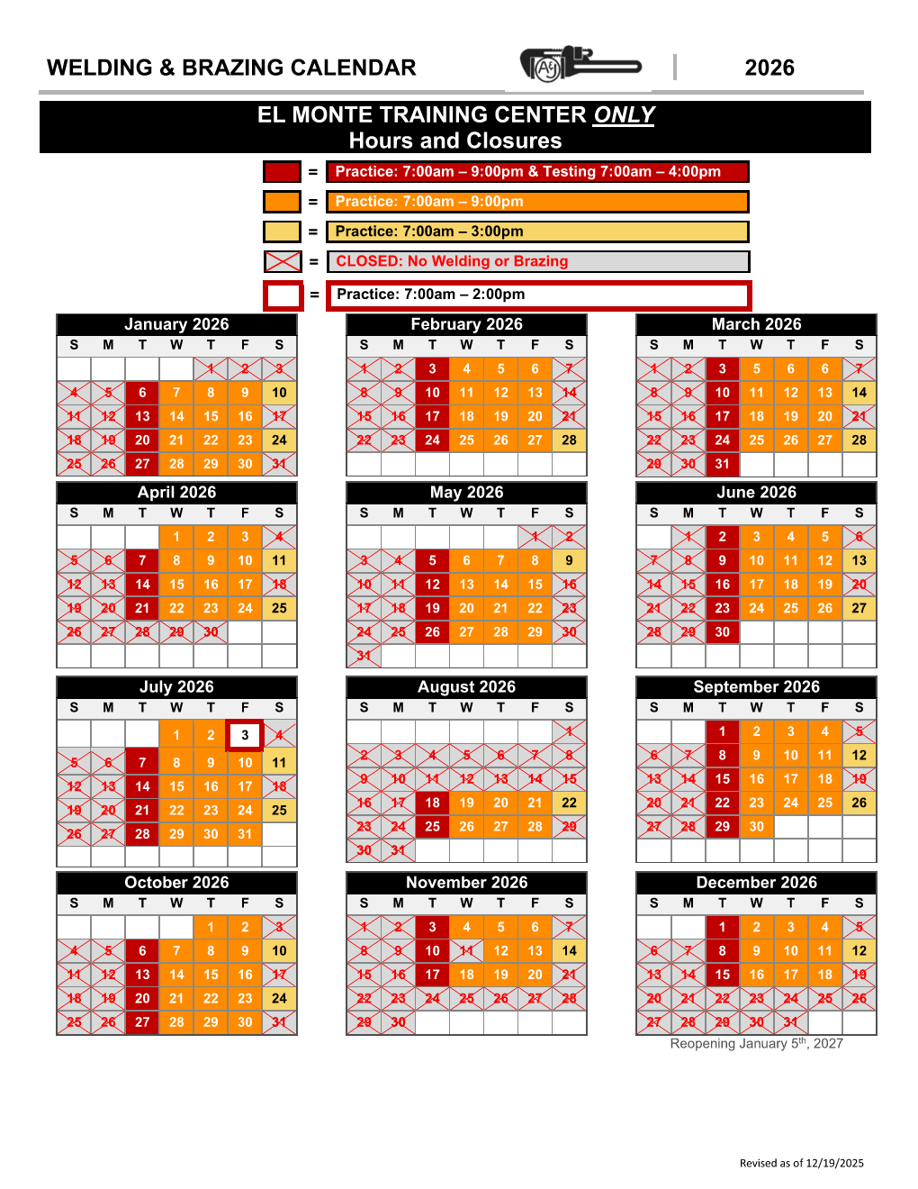 El Monte - 2026 Welding Calendar