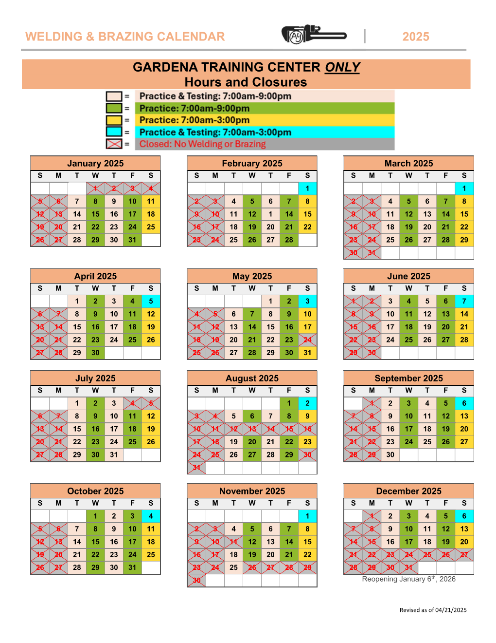 Gardena - Spring 2025 Welding Calendar