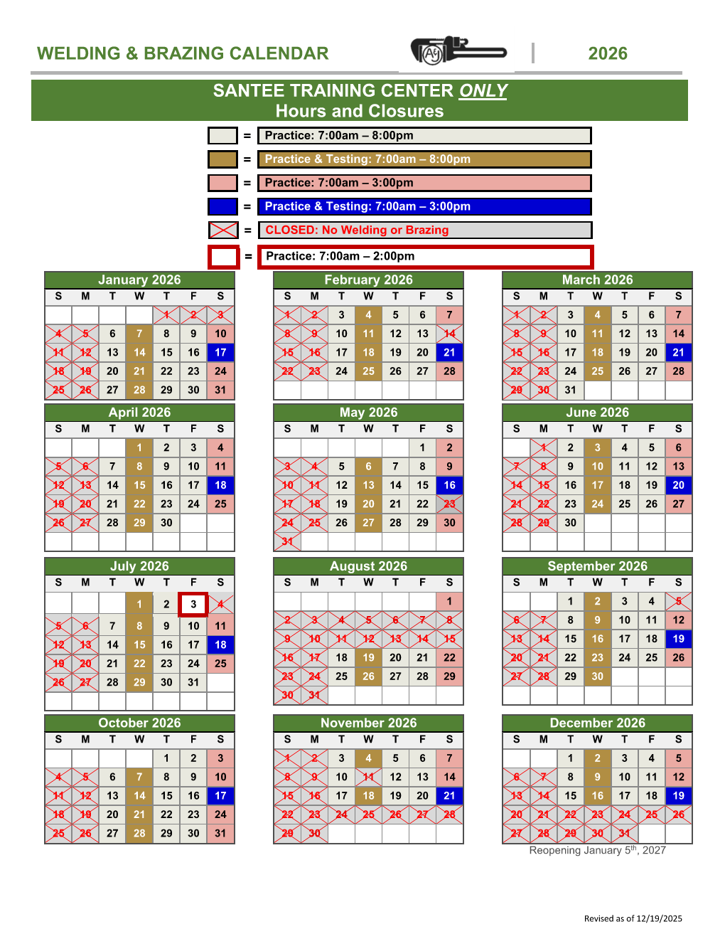 Santee - 2026 Welding Calendar