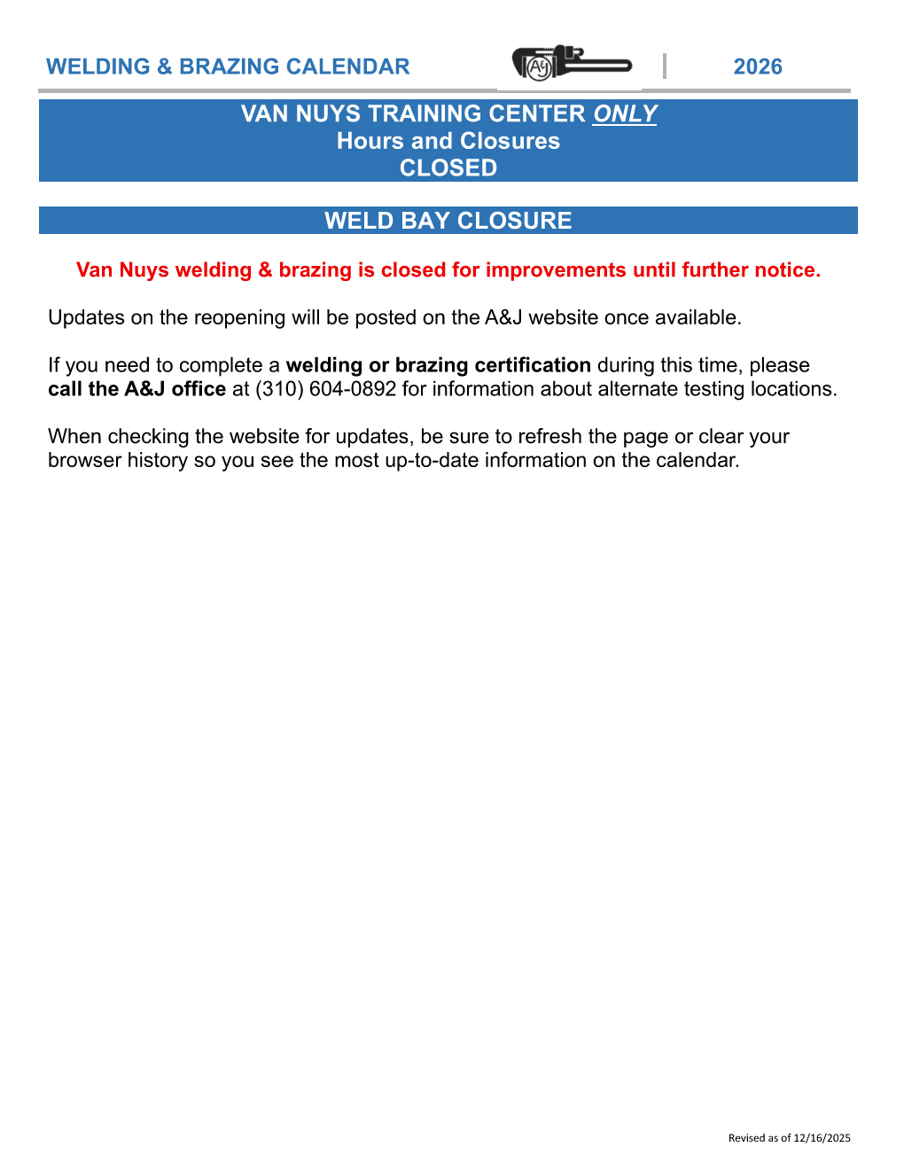Van Nuys - 2026 Welding Calendar